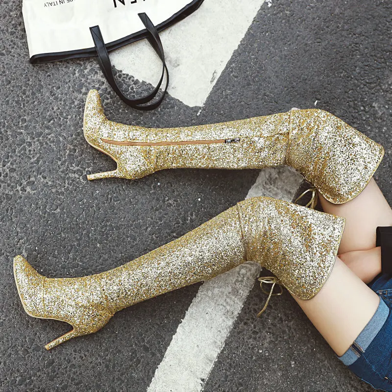 Черные осенне зимние сапоги выше колена модные на молнии женские длинные с