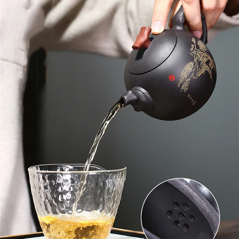 300ml Yixing Purple Clay Teapots Handmade Boutique Tea Pot Raw Ore Black Mud Beauty Kettle Chinese Zisha Set Customized - купить по