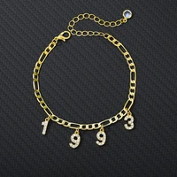 zircon birth year number wrist bracelets for women stainless steel years bracelet vintage aesthetic figaro chain jewelry on sale