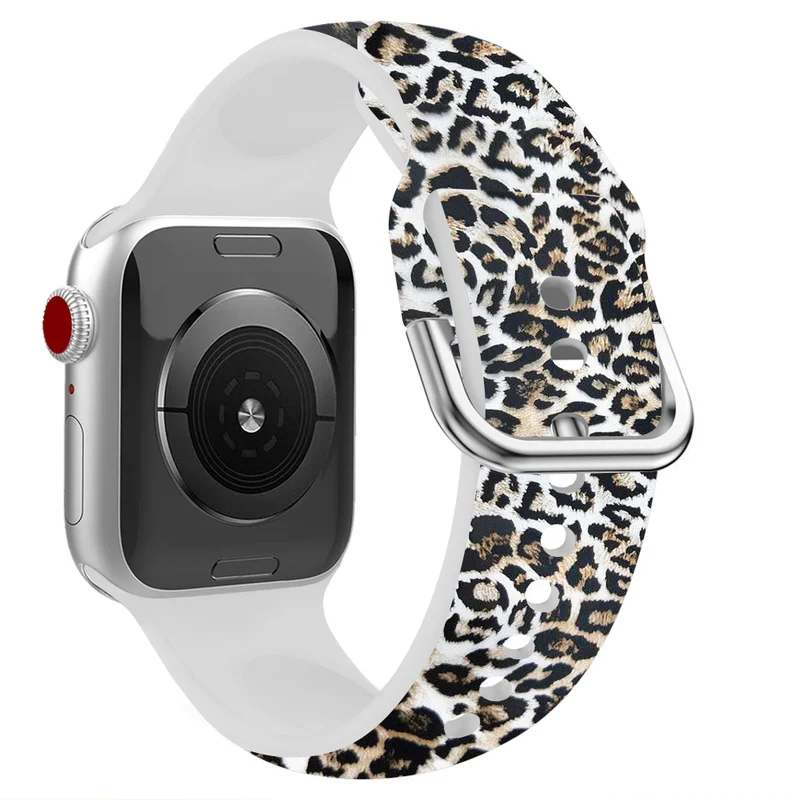 Ремешок силиконовый в клетку для Apple Watch Band 44 мм 42 40 38 браслет с леопардовым