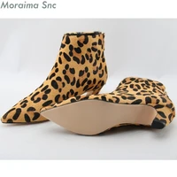 moraima snc animal prints short boots leopard ankle boots for women shoes fur med factory sales heels shoes women riding boots