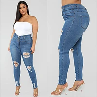 plus size clothing xl 5xl womens ripped jeans high waist skinny denim jeans casual pencil pants high quality wholesale price