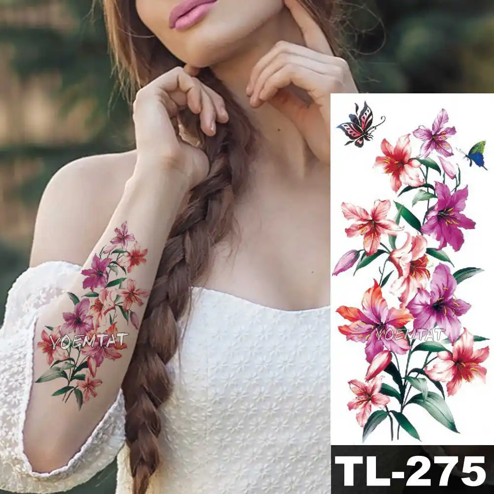 

Artificial Flowers Tattoo Stickers Flash Henna Tattoo Color Fake Waterproof Temporary Tattoos Disposable Body Art Tattoo