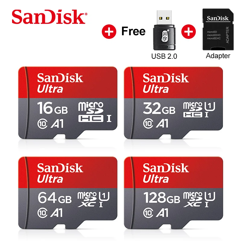 

Двойной Флеш-накопитель SanDisk Ultra карты памяти 16 ГБ 32 ГБ 64 Гб 128 ГБ 256 A1 SDHC/SDXC 100 МБ/с. UHS-I Class10 флэш-памяти TF/SD U1 micro SD карта + адаптер