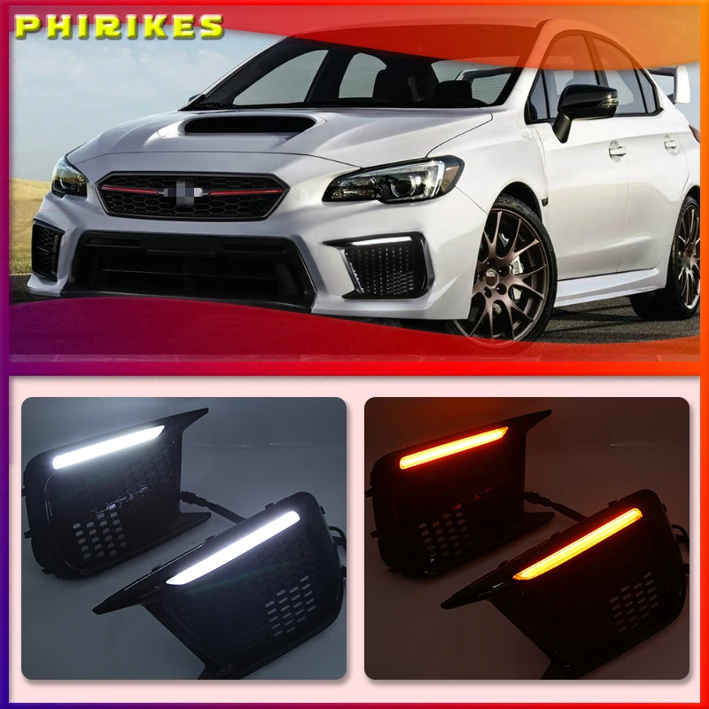 

Для Субару WRX ИППП 18-20 ограниченное горки Белый светодиодный DRL Дневной светильник + янтарный Динамический светодиодный указатель поворота ...