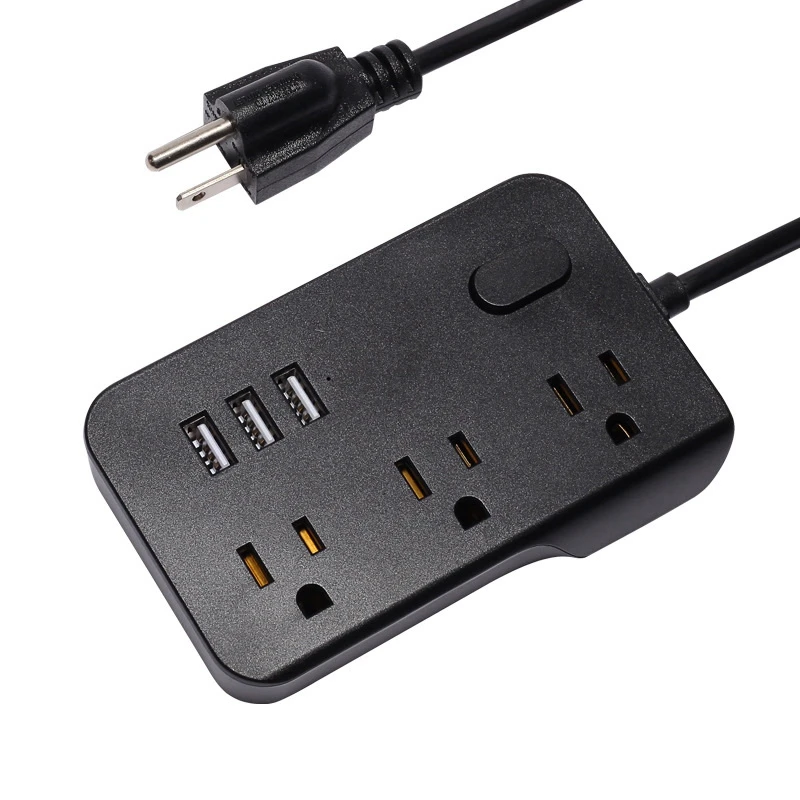 

Power Strip 3 Outlets 3 USB 5V 3A Ports 1850W 10A 5 Feet Extension Cord Surge Protector Protection Switch,-US Plug