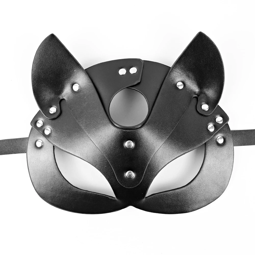 

Fashion Mask Half Eyes Cosplay Face Cat Leather Harness Mask Cosplay Mask Women Leather Fun Cat Mask Black Halloween