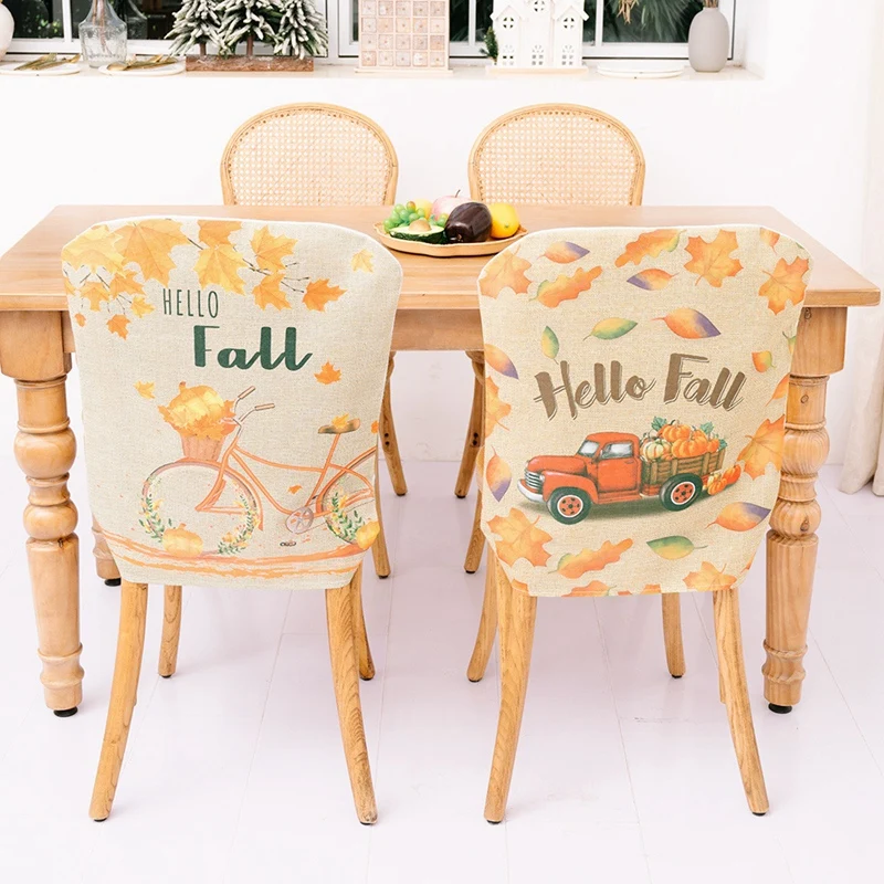 Thanksgiving Chair Covers Set of 2 with Pumpkin Maple Leaf Bike Car Printed Fall Harvest Back Decorations | Дом и сад