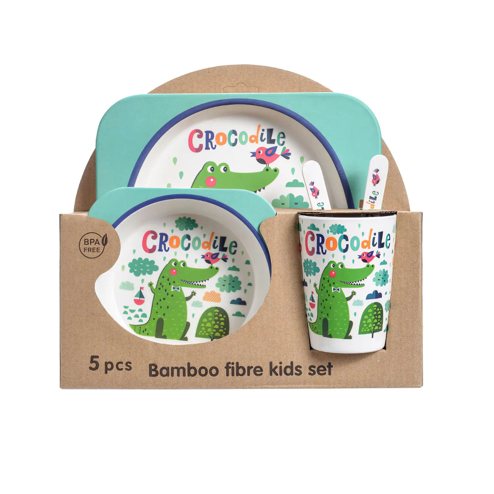 

5pcs Children’S Tableware Cartoon Animal Bamboo Fiber Dinnerware Set Durable Eco-Friendly Baby Home Feeding Bowl Dishes Set