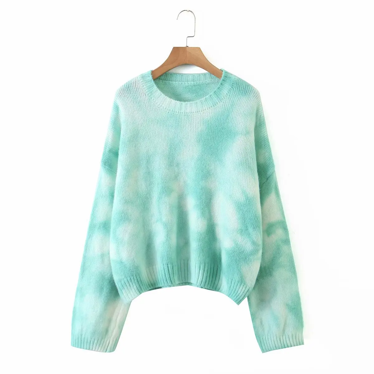 

Tie Dye O Neck Casual Women Knitted Sweater 2020 Spring Autumn Long Sleeve Pullover Tops Ladies Sweater