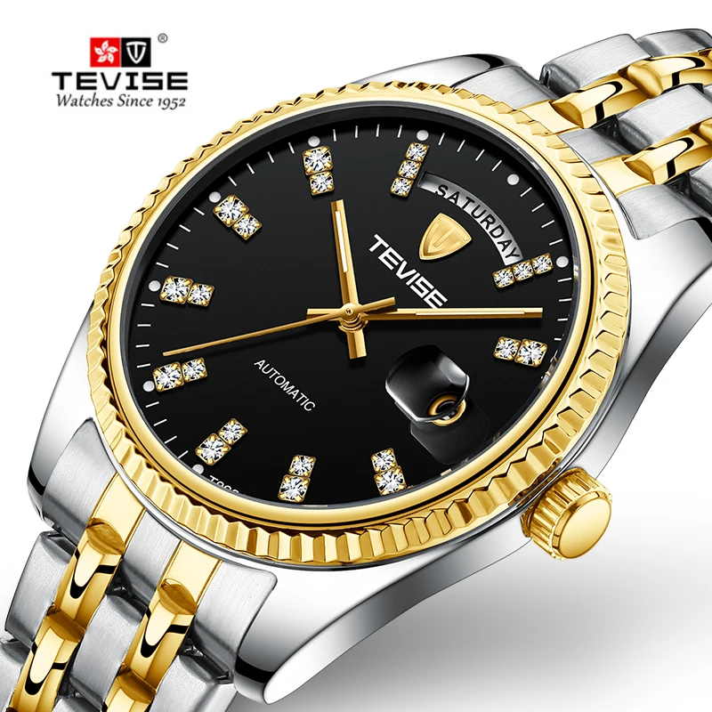 Tevise автоматические механические часы мужские из нержавеющей стали Календарь
