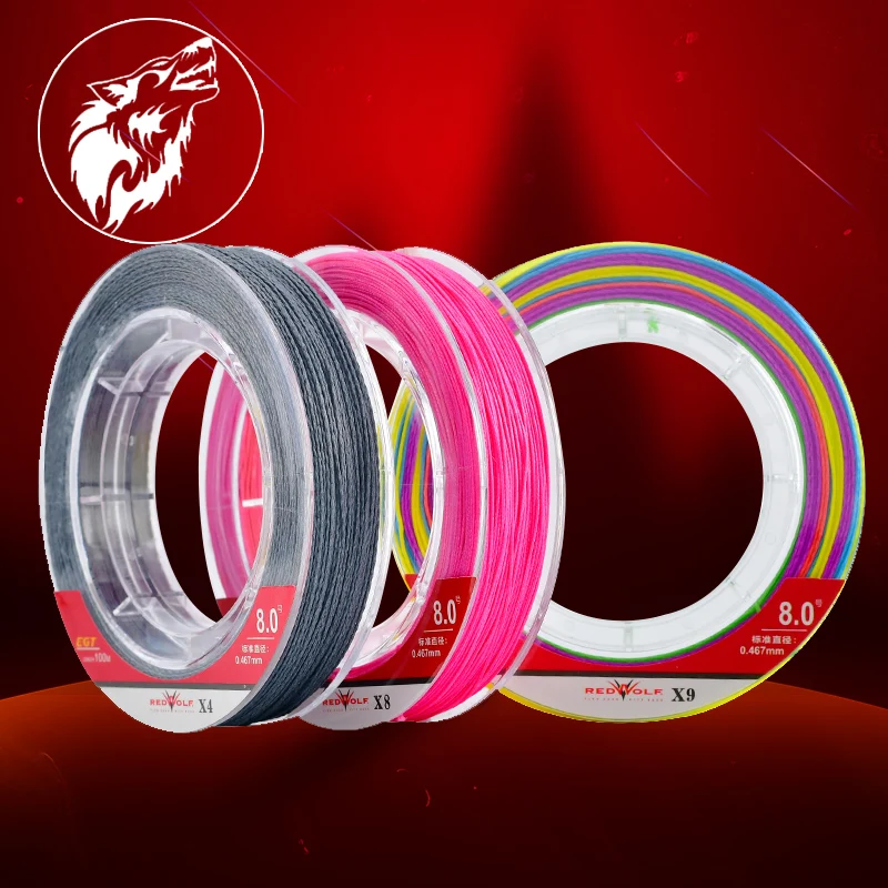 

Рыболовная леска RED WOLF, 9 нитей, 300 м, плетеная многонитевая рыболовная леска из ПЭ, 8-80 фунтов, 100 м, 500 м, леска для ловли карпа