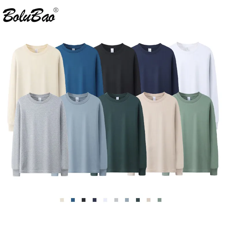 

BOLUBAO Long Sleeve T-Shirts Men Brand 100% Cotton Solid Color Basic Soft Tee shirt Slim Fit Casual T Shirt Male