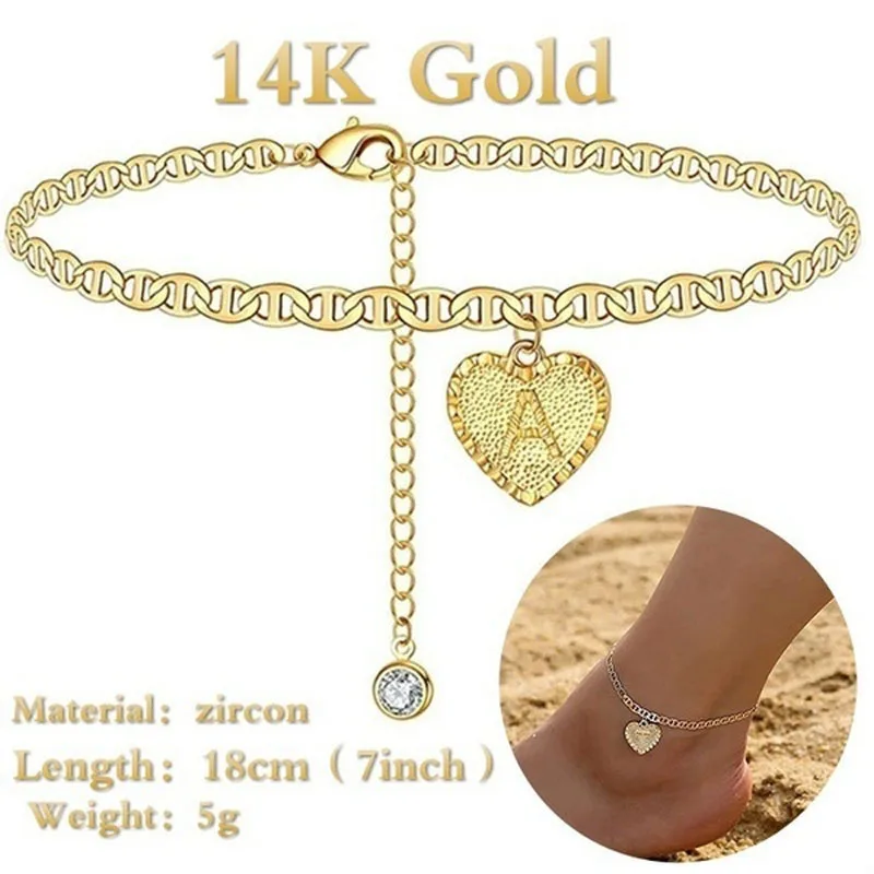 MIQIAO 14k Gold Plated English Letter Lucky Wish Summer Beach Sandals Ankle Bracelet Chains Anklets for Women Girls Boho Jewelry