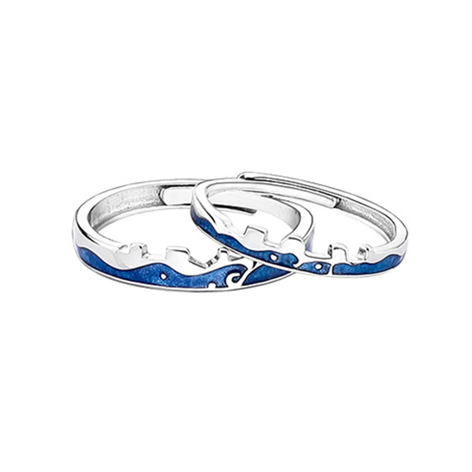 Moon and Sea Promise Ring for Him Her Adjustable 2 Tone Sterling Silver 925 Rings Couple One Size d88 | Украшения и аксессуары