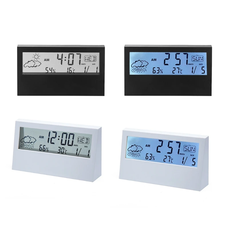 

Часы с ЖК-дисплеем, электронные настольные с белсветильник, измеритель температуры и влажности, с будильником, многофункциональный электро...