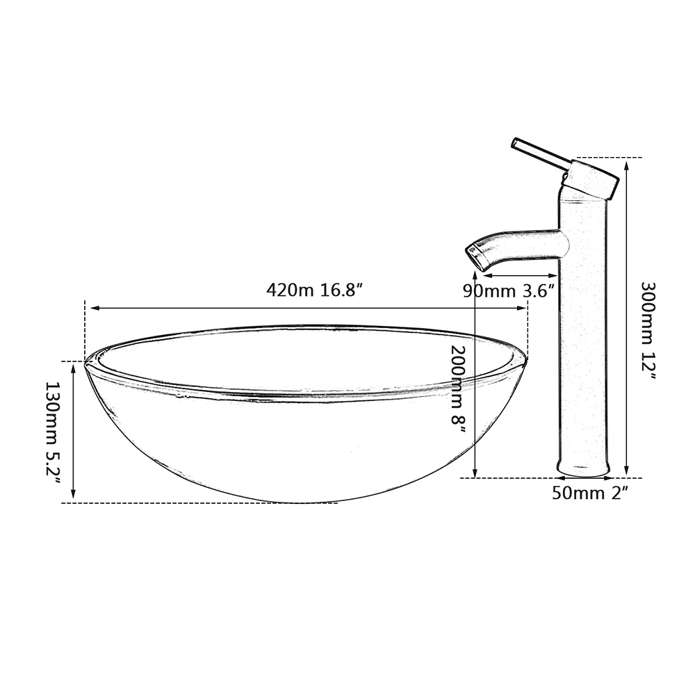 YANKSMART Tempered Glass Round Washbasin Bath Basin Sink Faucet Combo Set Deck Mounted Mixer Tap With Pop-up Drain Bathroom Kit |