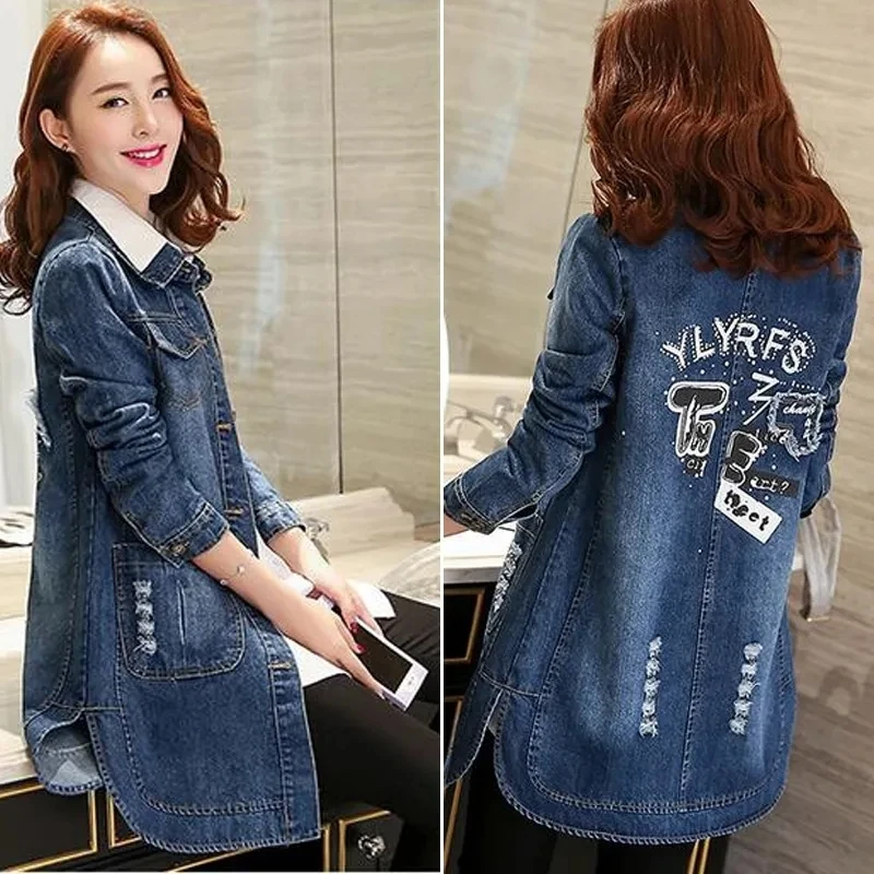 

Women Denim Jacket 2021 New Loose Plus Size 5XL Women Denim Jacket Spring Autumn Midlength Jacket Coat Long-sleeved Denim Jacket