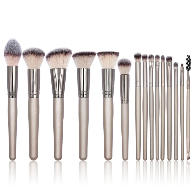 

15-Piece Makeup Brush Set Gold Beauty Tool Champagne Makeup Brush Set Full Set Wooden Handle Soft Fur Makeup Brush