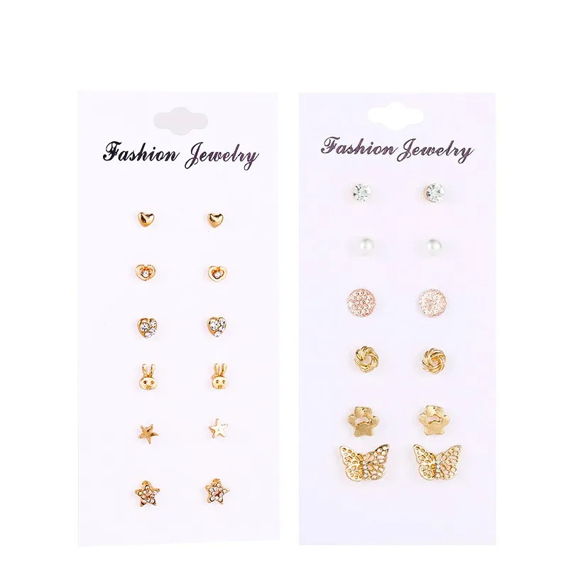 

12Pairs Earrings Mixed Styles Rhinestone Sun Flower Geometric Animal Metal Stud Earrings Set For Women Girls 2021 Trend Jewelry