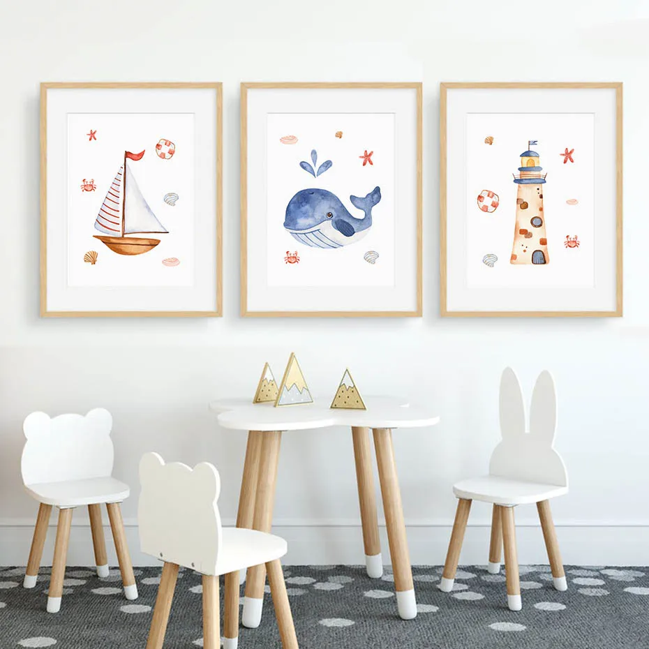 Настенная картина с изображением парусника маякоря якоря детского мальчика