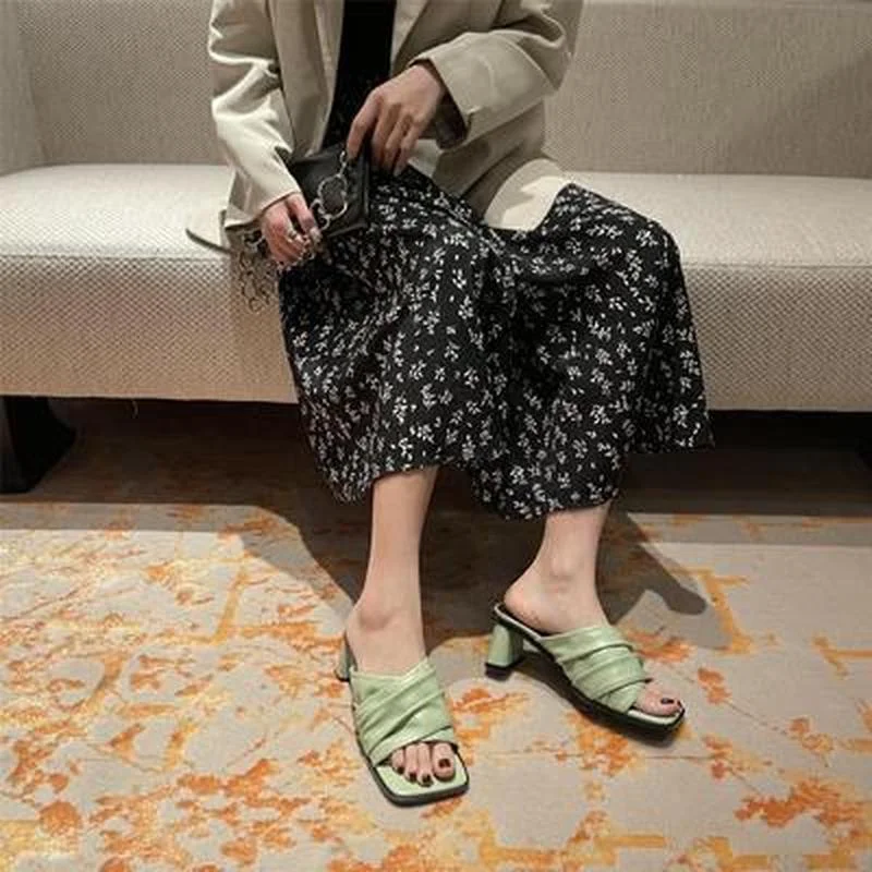 

2021 Pumps Summer Sandals High Heels Shoes Female Slippers Square Heels Ladies Slides Shoes For Woman Pumps