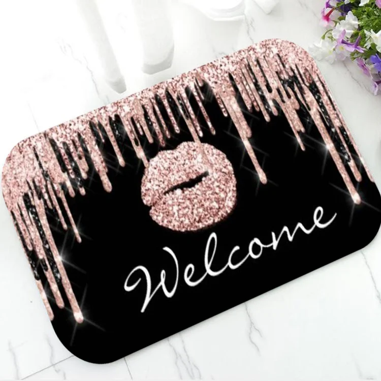 Стильный черный розовый золотой поцелуй губы ресницы капельки дверной коврик