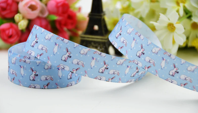 7/8 ''(22 мм) Пасхальный кролик мультфильм напечатанный корсажная лента вечерние атласные ленты украшения OEM 10 ярдов X-01668