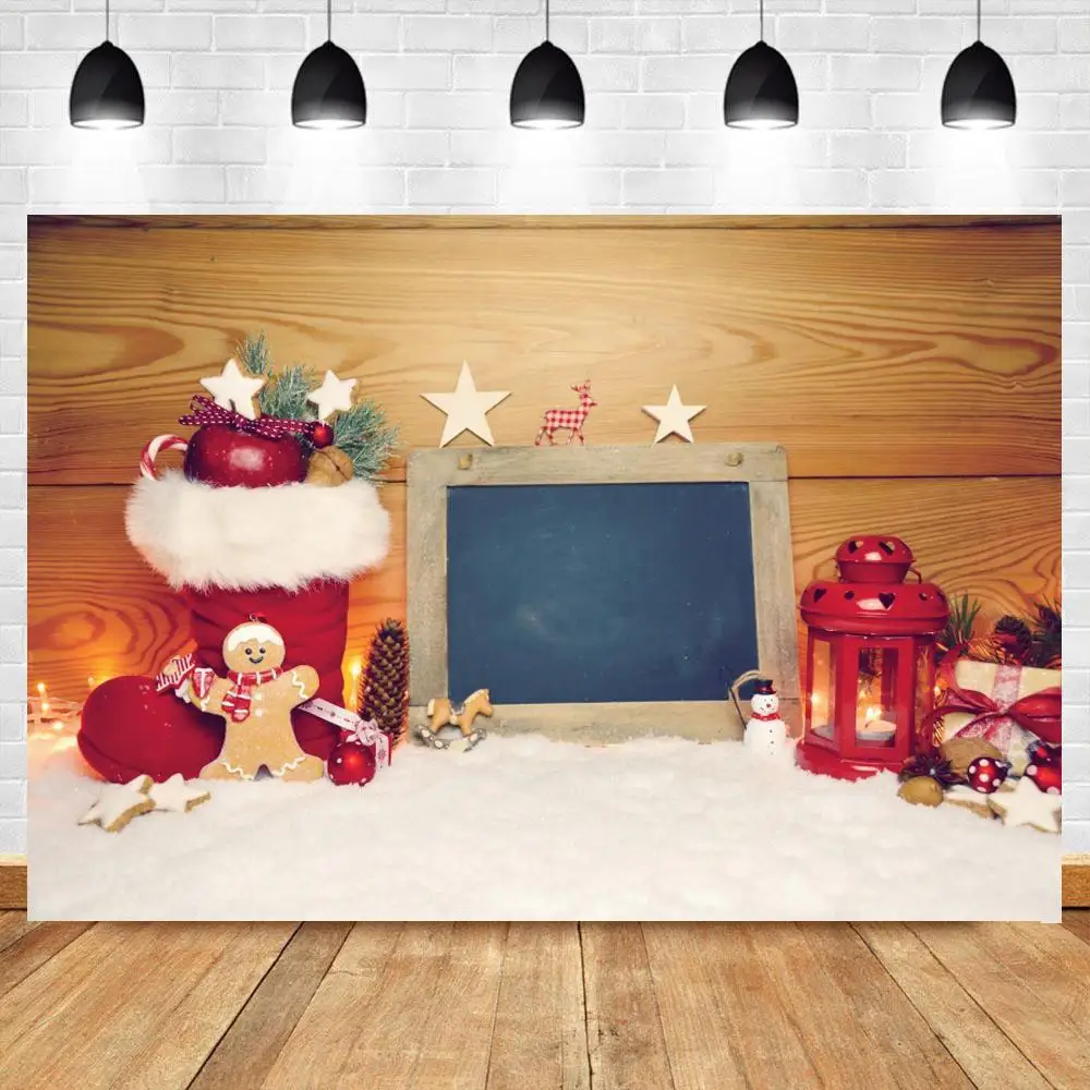 

Christmas Photophone Wooden Board Lantern Red Shoes Snow Photography Backdrops Blackboard Baby Portrait Photo Background