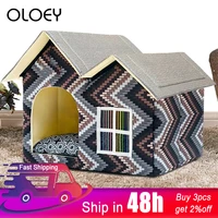 removable dog beds double house for small medium large dogs cushion house kennel nest luxury pet products warm house for pet dog