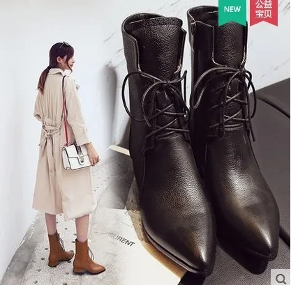 Для зрелых женщин ботинки с низким голенищем Прочные на шнуровке из PU