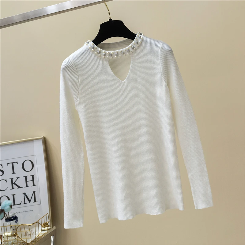 Женский осенне-весенний вязаный свитер с круглым вырезом и длинными рукавами |