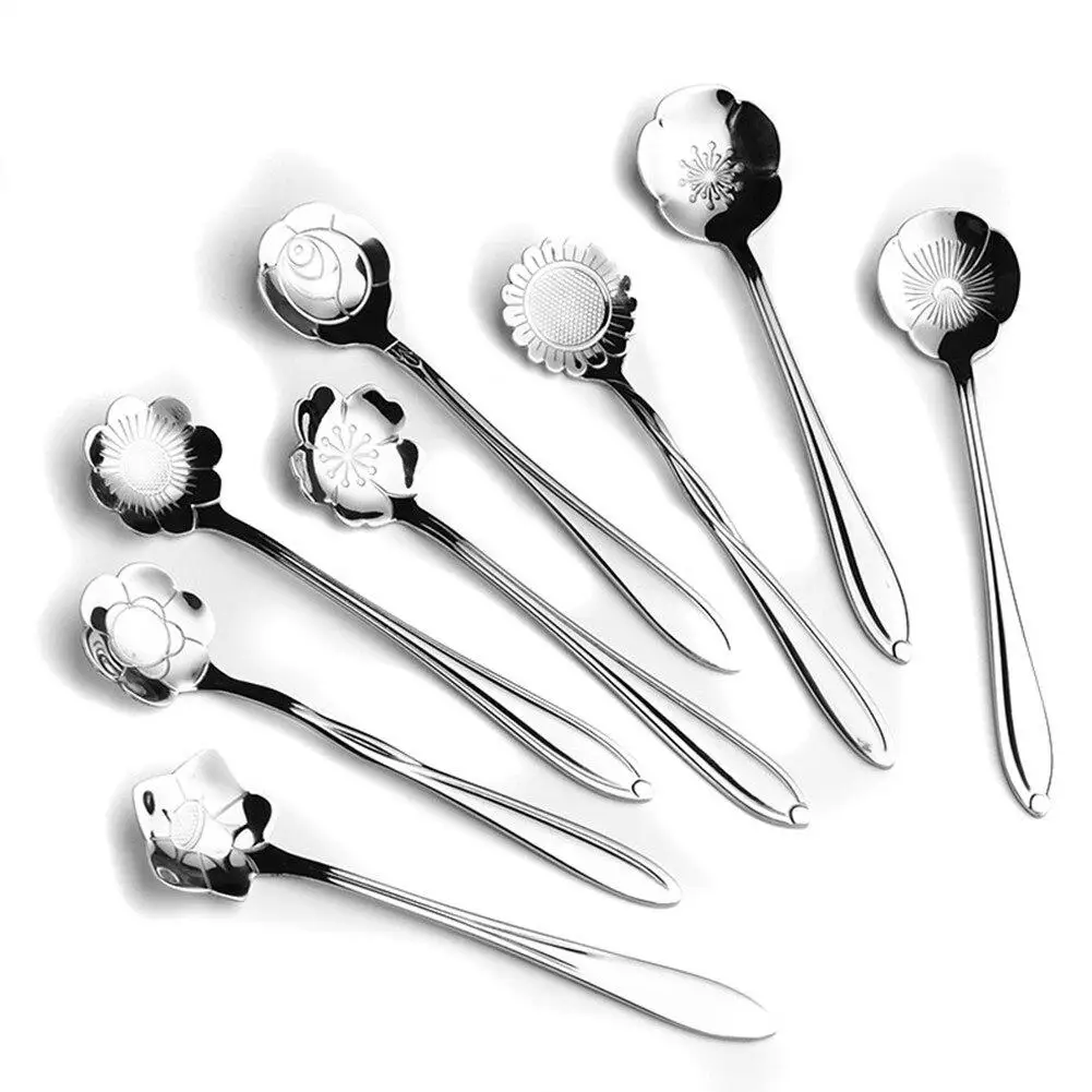 8 шт./компл. цветок Форма чайная кофейная ложка Нержавеющая сталь чайных ложек
