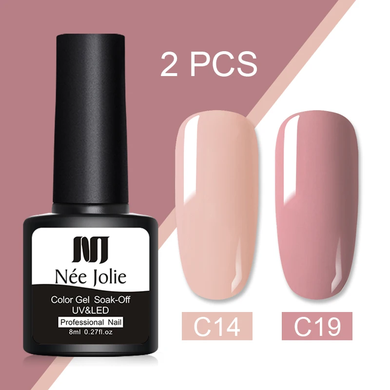 2pcs set 4 NEE JOLIE, 60 цветов, 8 мл, Гель-лак для ногтей, СВЕТОДИОДНЫЙ УФ-гель для ногтей, серый, красный, розовый, лак для ногтей, гибридный гвоздь, Гель-лак - Цвет: 2pcs set 4