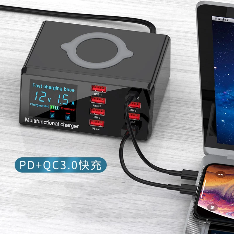 aixxco 100w wireless usb charger dock 18w pd qc3 0 fast charger station smart led display 8 ports usb for samsung huawei iphone free global shipping