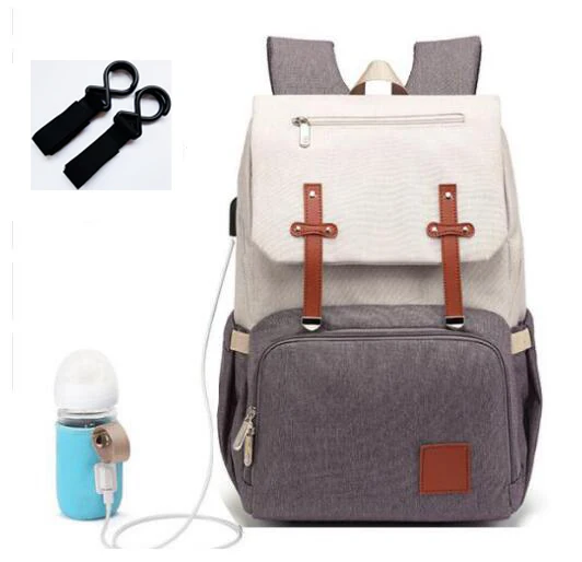 grey white USB Водонепроницаемый рюкзак для детских колясок, пеленок для мам, подгузник для мам, для женщин, для путешествий, для младенцев, многофункциональная Детская сумка, изоляционная сумка для кормления - Цвет: grey white