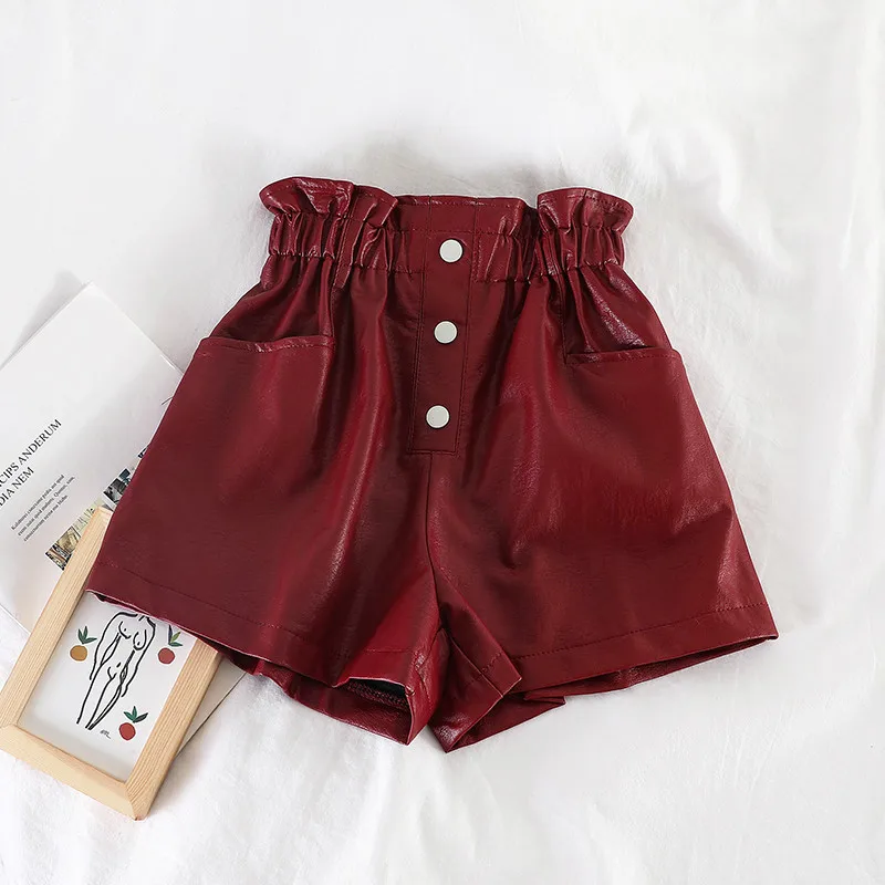 Женские шорты из полиуретана женские широкие весна осень универсальные