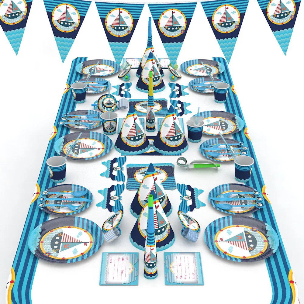 Морской синий одноразовые детские скатерти тарелки чашки декоративные салфетки