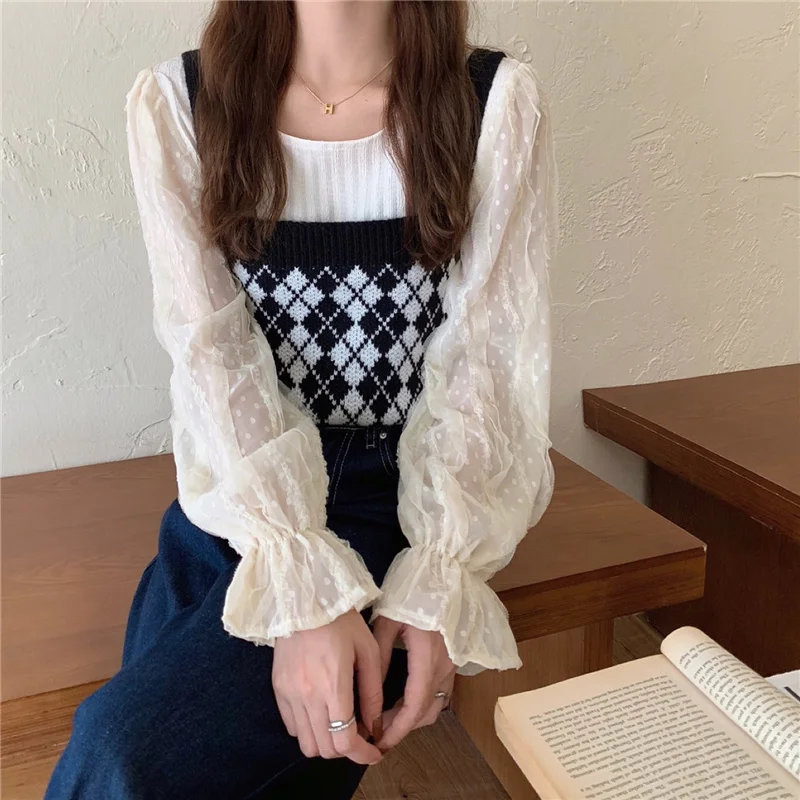 Шикарный осенний костюм из двух предметов новинка 2021 женский жилет кружевная