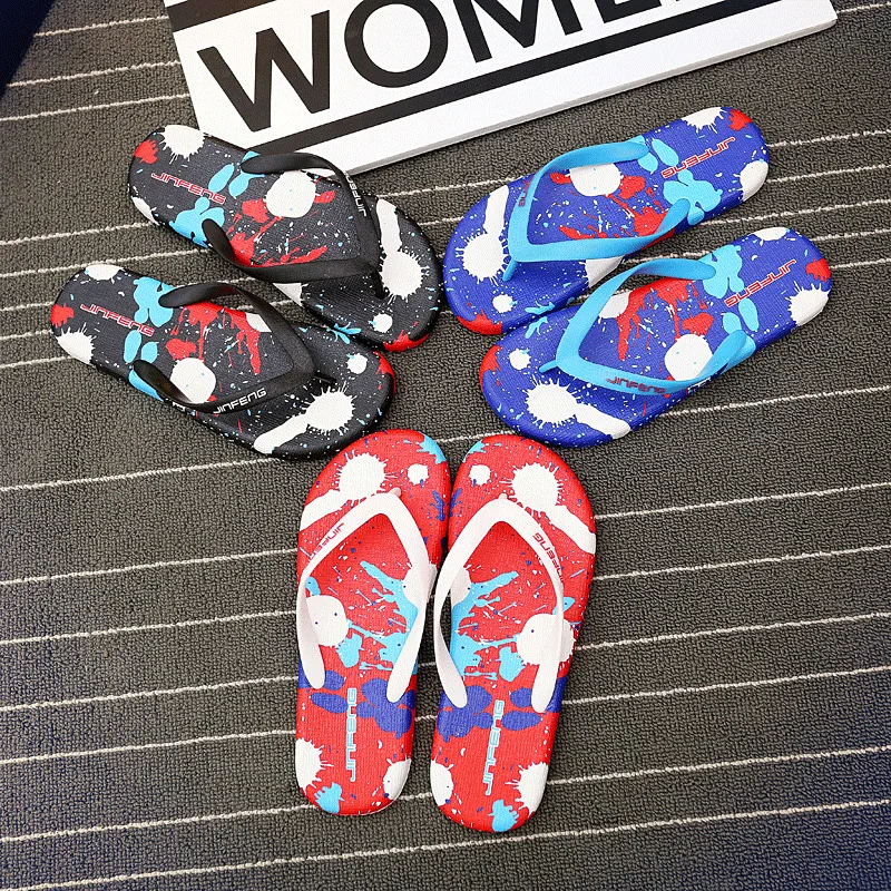 Летние мужские вьетнамки с граффити Большие размеры Мужские шлепанцы горячая