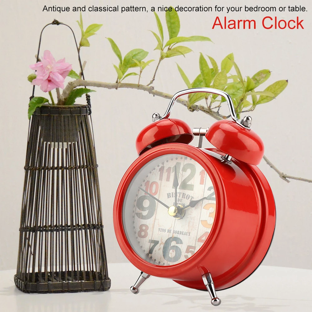 

Mini Household Vintage Retro Alarm Clock Round Number Dual Bell Loud Desk Table Alarm Clock Office Night Light Home Decor Clock