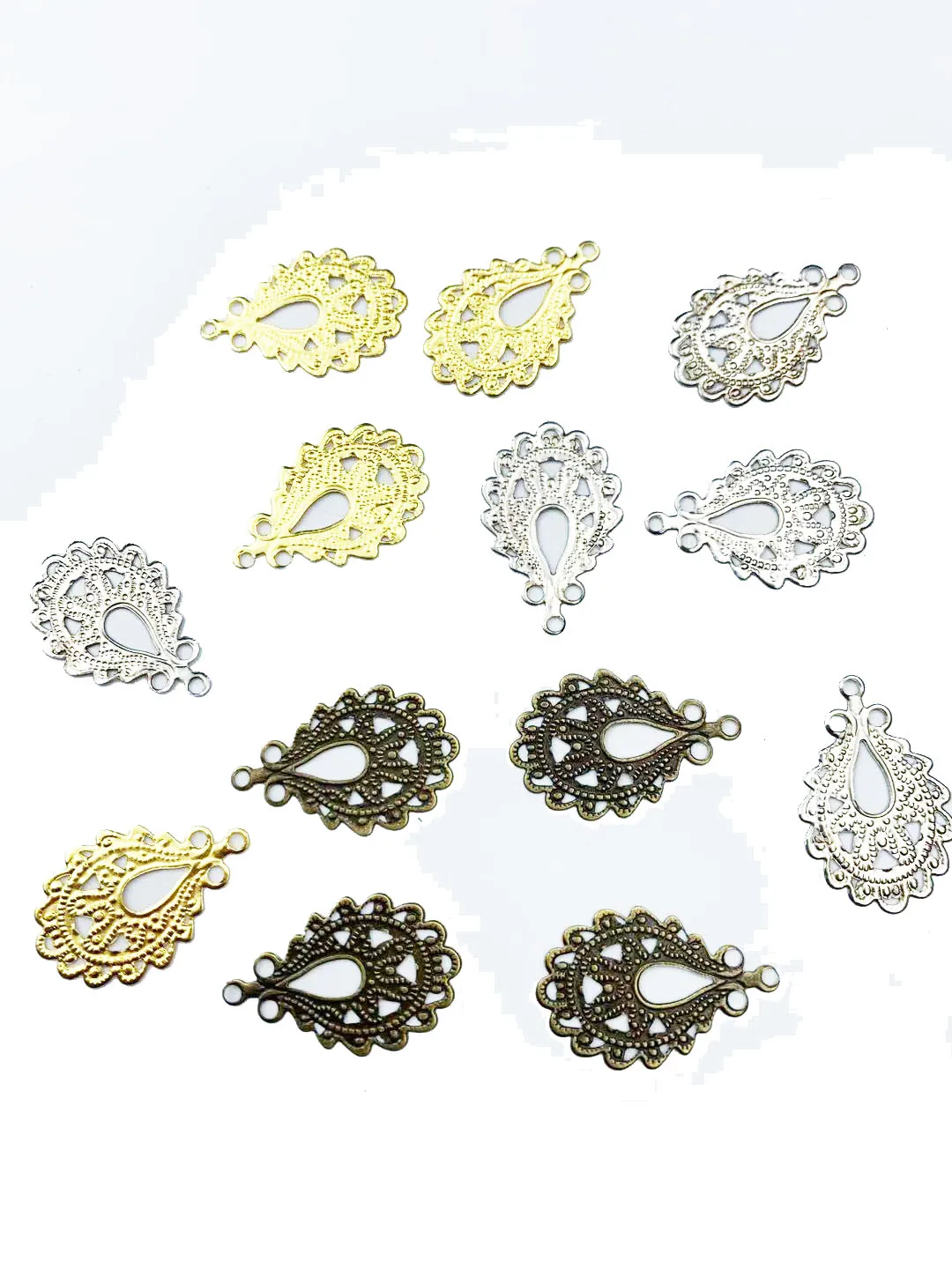 

27x17mm 50pcs Metal Crafts Gold Silver Filigree Wraps Flower Connectors Pendants For DIY Jewelry Findings Scrapbook
