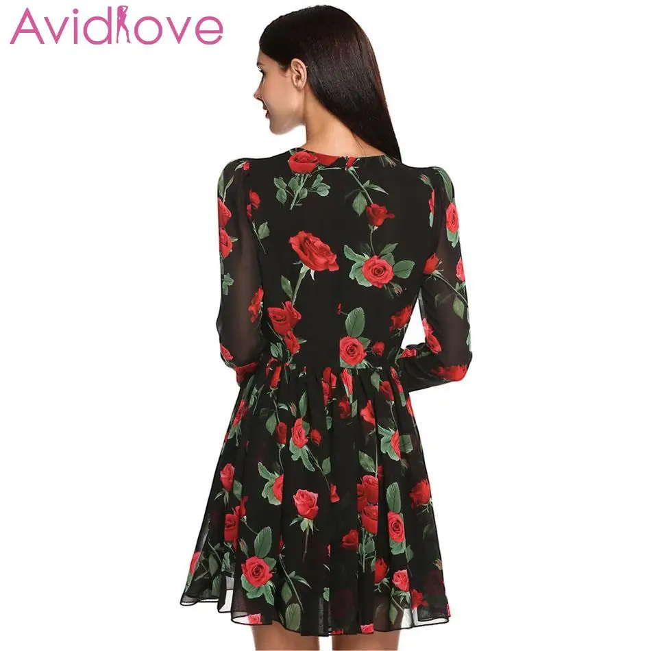 Женское шифоновое платье с круглым вырезом Finejo повседневное Цветочное выше