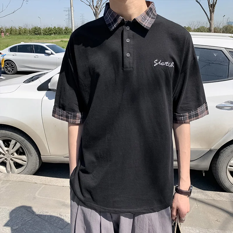 Футболка мужская из двух предметов винтажная Свободная рубашка в клетку с