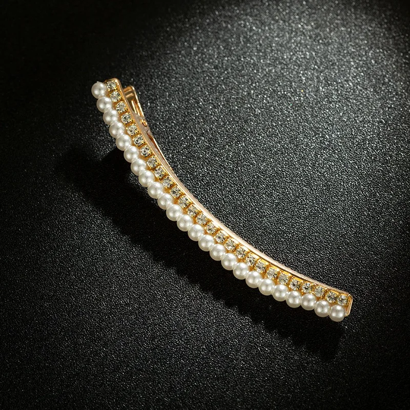2019 New Korean Fashion Retro Sweet Wild Curved Imitation Pearl Crystal Word Clip Hairpin Hot Hair Accessories Wholesale | Украшения и