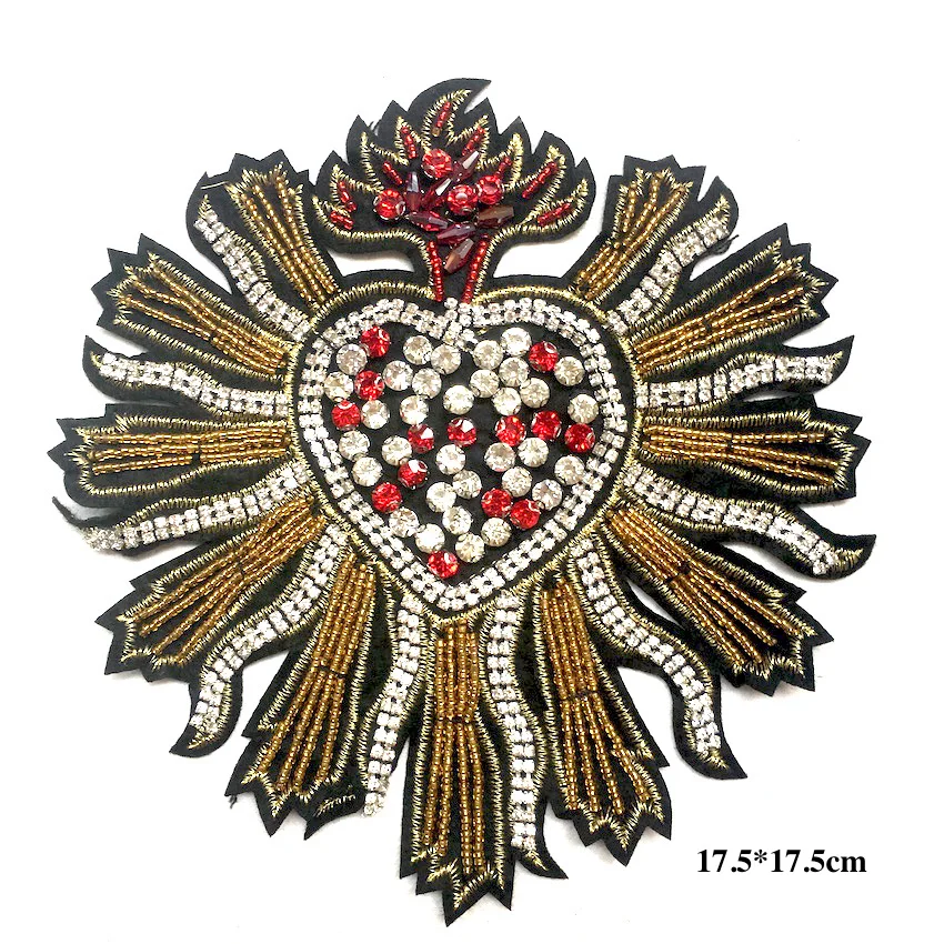 1 шт в форме большого сердца нашивки со стразами и бисером ручной работы одежда