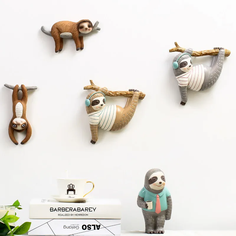 

Скандинавские милые животные, Ленивец, резиновые украшения, настенные подвески, художественное украшение для детской комнаты, гостиной, отеля, офиса, фигурки, поделки