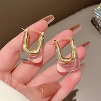 retro transparent colorful resin geometric water drop u c shaped hoop earrings for woman party travel jewelry gifts
