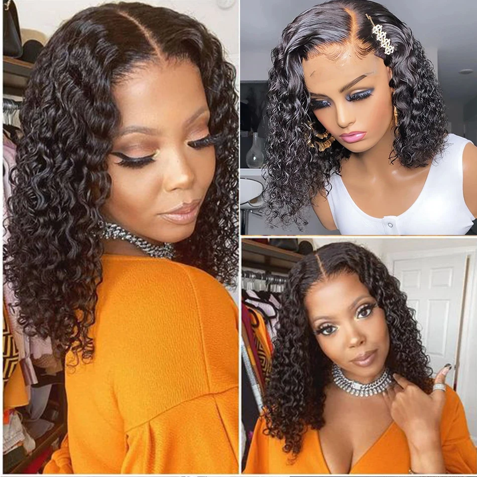 

Water Wave Short Bob Wigs 13x4 Lace Front Human Hair Wig 5x5 Lace Closure Wig Middle Part 150% Density Human Hair Bob Wigs