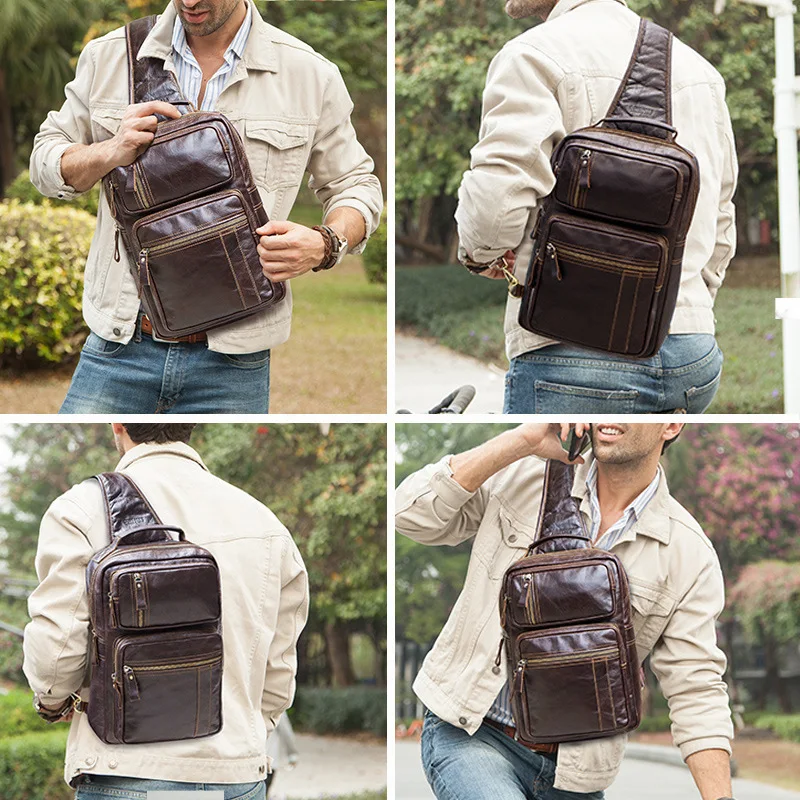 

Men's Bag Handbags Genuine Leather Men Chest Bag Messenger Shoulder Bags for Man Fashion Cross Body Male Cell Phone Pocket